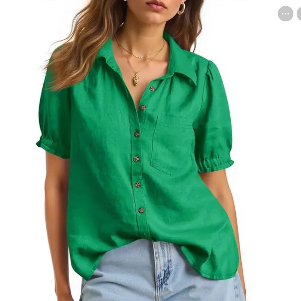 Cicy Bell Button Down Shirt Womens Large Green New With Tags